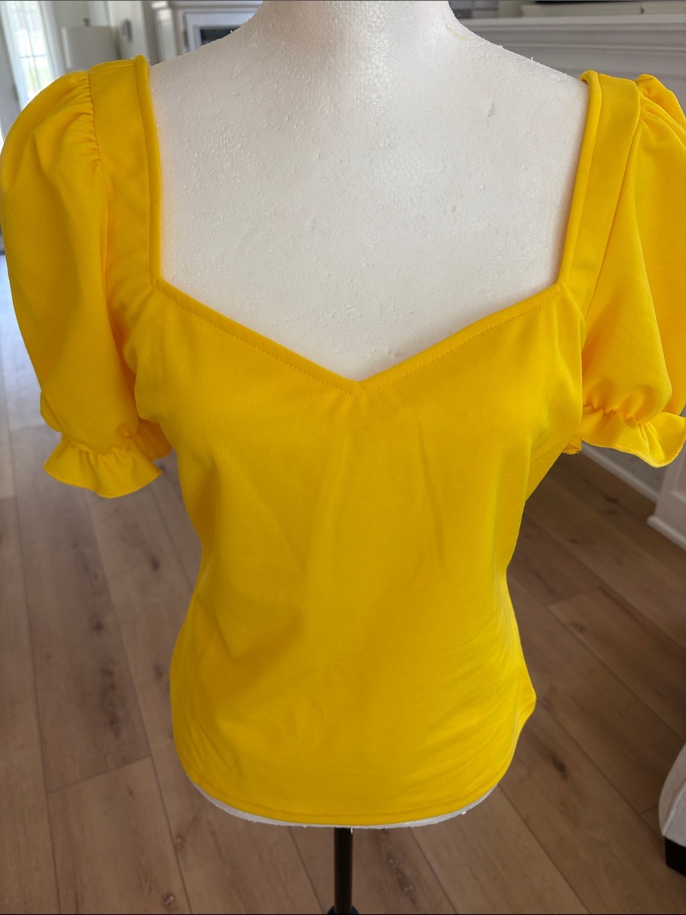 SHEIN Yellow Puff Sleeve Square Neck Blouse